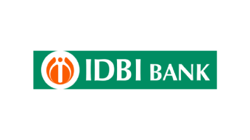 IDBI Bank logo on a green banner: white 'IDBI BANK' text with an orange circular emblem containing a white figure on the left.